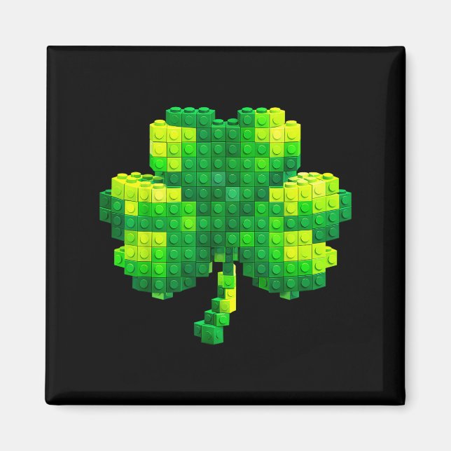 Kids st patricks day shamrock building blocks magnet (Front)