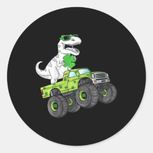 Kids St Patricks Day T Rex Riding Monster Truck Di Classic Round Sticker