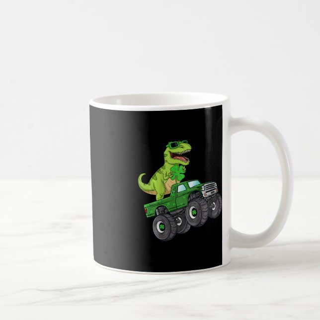 Kids St Patricks Day T Rex Riding Monster Truck Di Coffee Mug (Right)