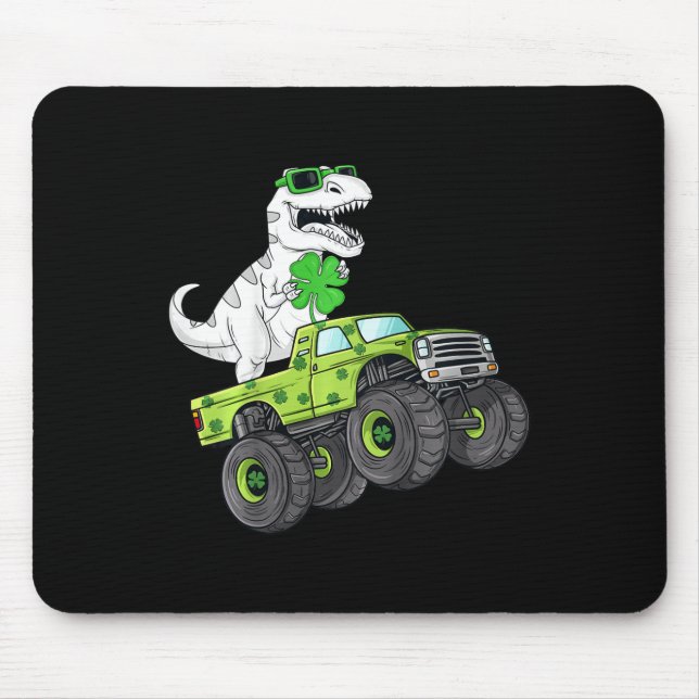 Kids St Patricks Day T Rex Riding Monster Truck Di Mouse Pad (Front)