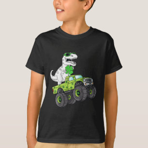 Kids St Patricks Day T Rex Riding Monster Truck Di T-Shirt