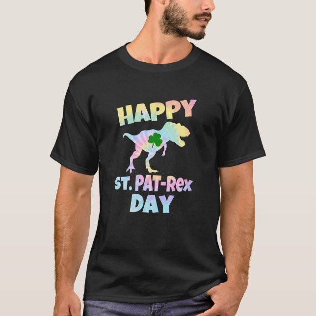 Kids St Patricks Day Tie Dye Tee Dinosaur Rex Todd (Front)