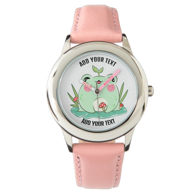 Kid's Stainless Steel Red Leather Strap Watch (Front)