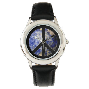 Kid's Stainless Steel Watch Black Strap Peace Sign