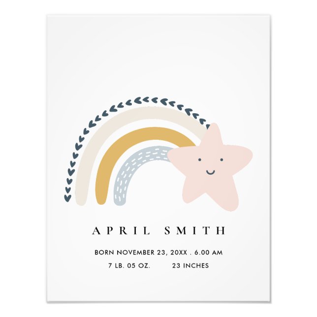 KIDS STAR BLUSH BLUE RAINBOW BABY BIRTH STATS PHOTO PRINT (Front)