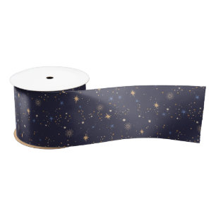 Kids Starry Night Sky Stars in Space Multicolor Satin Ribbon