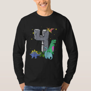 Kids Stone Age 4 Years Old Dinosaurs 4th Birthday  T-Shirt