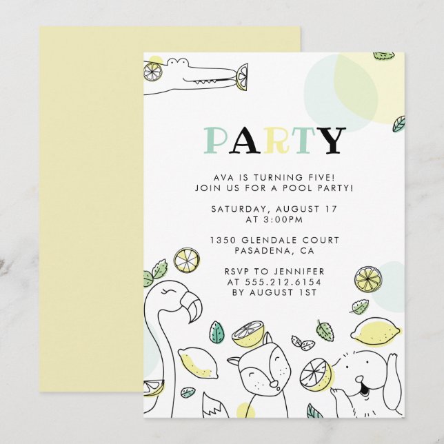 Kid's Summer Birthday Party Invitation (Front/Back)