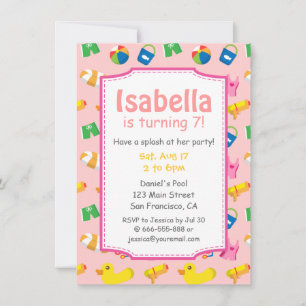 Kids Summer Splash Birthday Pool Party Invitation
