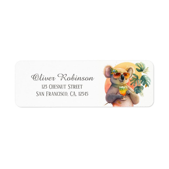 Kids Summer Watercolor Koala Adresse de retour (Devant)