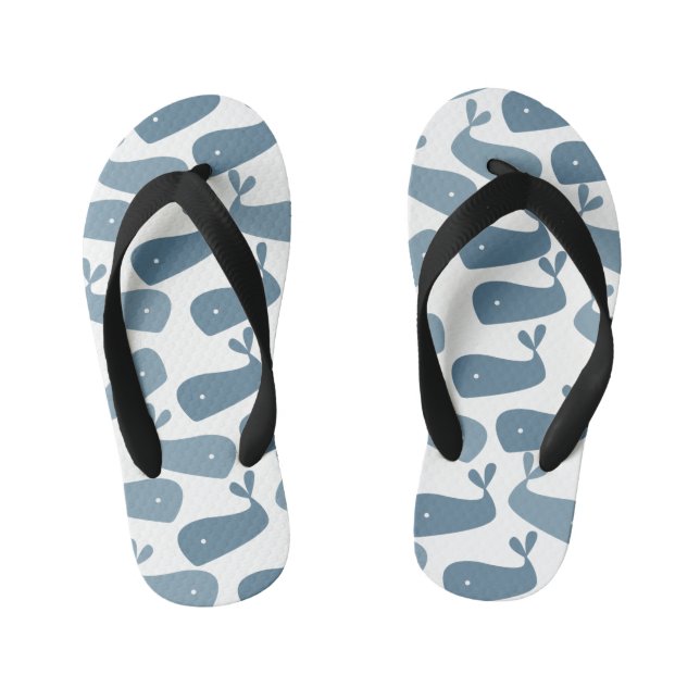 Kids Summer Whale Blue Flip Flops (Footbed)