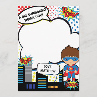 Kids Superhero Birthday Party Thank You Card Boy