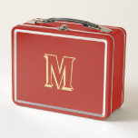 Kids Superhero Gold Monogram Girls Boys School Red Metal Lunch Box<br><div class="desc">Create your own custom, personalized, fun, cool, stylish superhero faux gold typography / script / font monogram monogrammed, modern, chic, adorable, durable food safe tin plate, food contact safe interior material, classic style kids girls boys cute red metal school lunch box with collapsible black plastic handles. Simply type in your...</div>