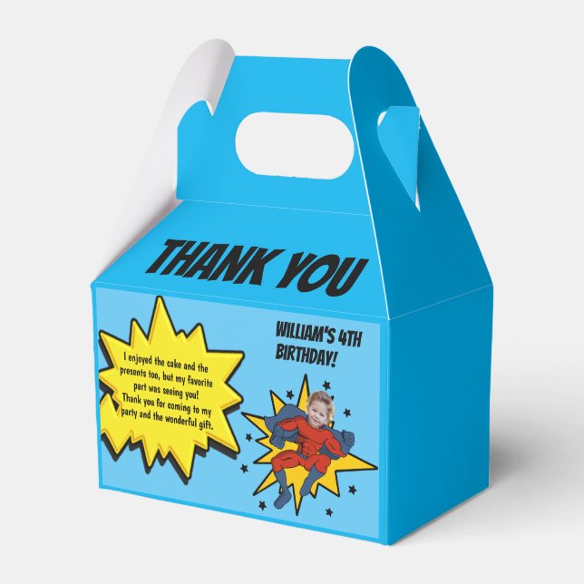Kids Superhero Photo Thank You Birthday Party  Favor Box (Front Side)