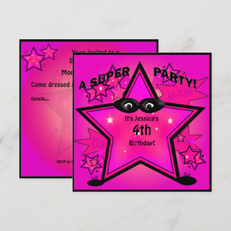 Kids Superhero Star Birthday Girl Party Invitation