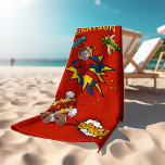 Kids Superhero Themed Beach Towel<br><div class="desc">This superhero themed beach towel which transforms your child into a superhero is perfect for kids swimming or holidays. The towel features, a superhero with their photo incorporated and their name. The font styles, sizes and colours can be changed after personalizing by clicking on the customize further link.</div>