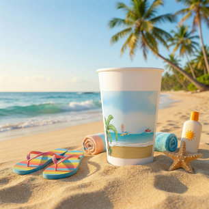 Kids Surfing Tropical Beach Fun Summer Ocean Paper Cups
