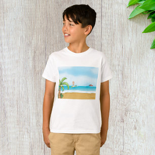 Kids Surfing Tropical Beach Fun Summer Ocean T-Shirt