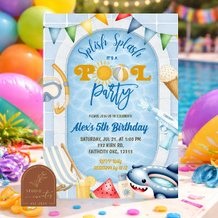 Kid's Swimmng Pool party birthday Invitation