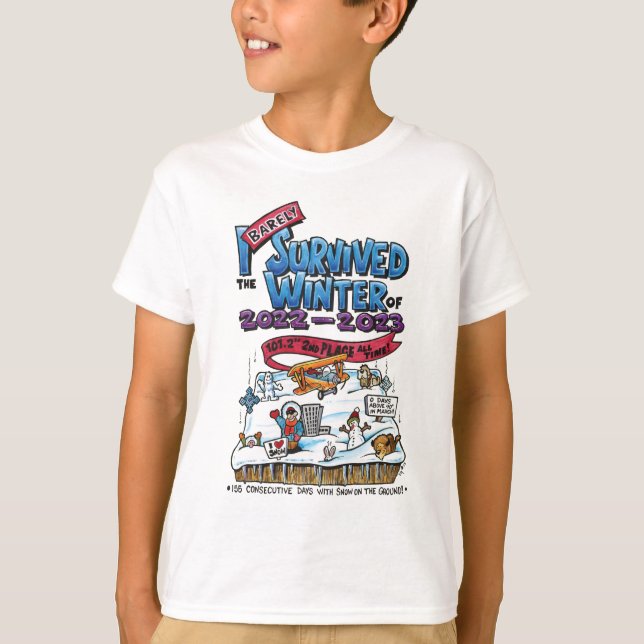 Kids T:  I Barely Survived the Winter of 2022-23 T-Shirt (Front)