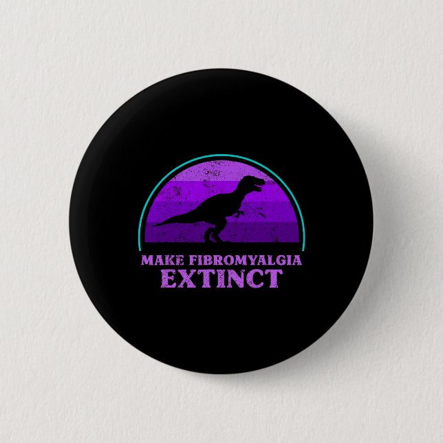 Kids T Rex Dino Make Fibromyalgia Extinct Awarenes 2 Inch Round Button (Front)