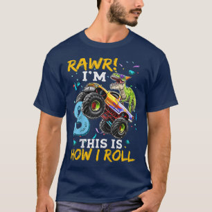 Kids T Rex Dinosaur Monster Truck 3rd Birthday Boy T-Shirt