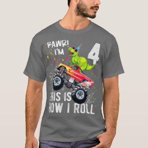 Kids T Rex Dinosaur Monster Truck 4th Birthday Boy T-Shirt
