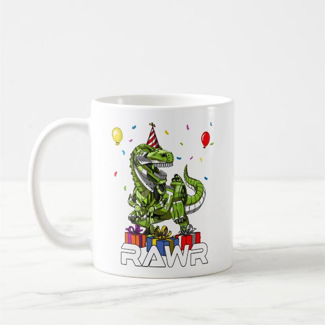 Kids T-Rex Dinosaur Robot Rawr Birthday Boy Party Coffee Mug (Left)