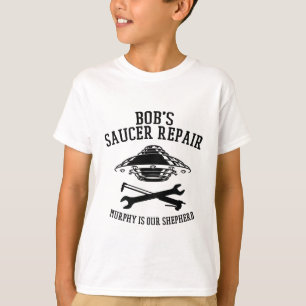 kid's T-shirt black Bob's Saucer Repair logo 