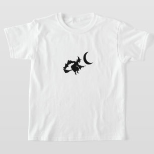 Kids T-Shirt-Whitch onBroom Scary Spider on Back T-Shirt