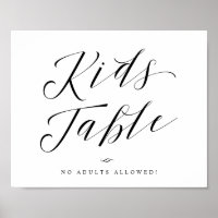 Kids Table Calligraphy Script Wedding Sign