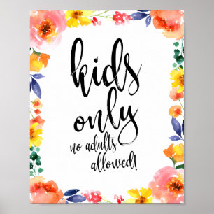 Kids Table Floral Watercolor 8x10 Sign for Wedding