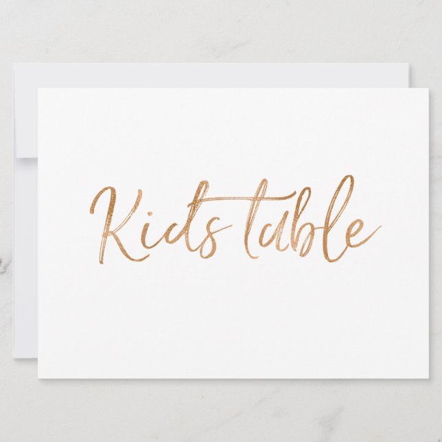 "Kids Table" Sign | Stylish Gold Rose Lettered Invitation (Front)