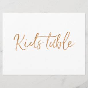 "Kids Table" Sign   Stylish Gold Rose Lettered Invitation