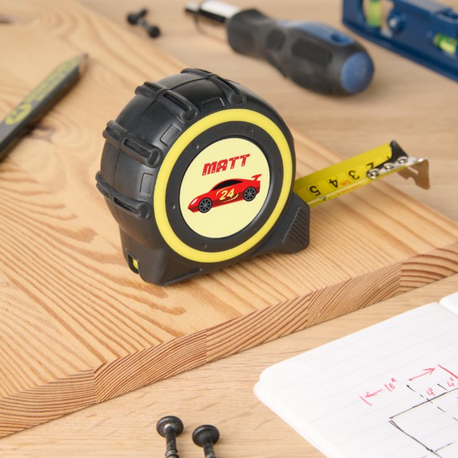 Kid's tape measure with cute race car drawing 1 (Woodwork)