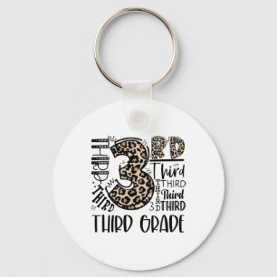 Kids Teacher Ck To School Third Grade Leopard Typo Keychain