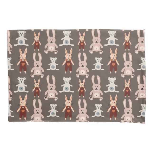 Kids' Teddy Bear Cat Panda Bunny Toy Pattern Pillowcase (Front)