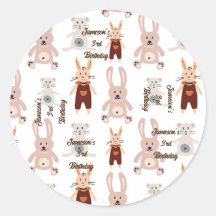 Kids' Teddy Bear Cat Panda Toy Pattern Birthday Classic Round Sticker