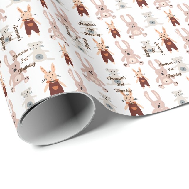 Kids' Teddy Bear Cat Panda Toy Pattern Birthday Wrapping Paper (Roll Corner)