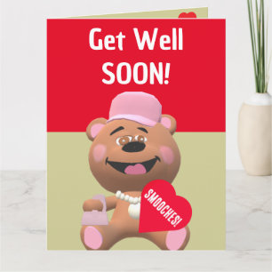 Kids Teddy Bear with Heart Get Well Soon Card