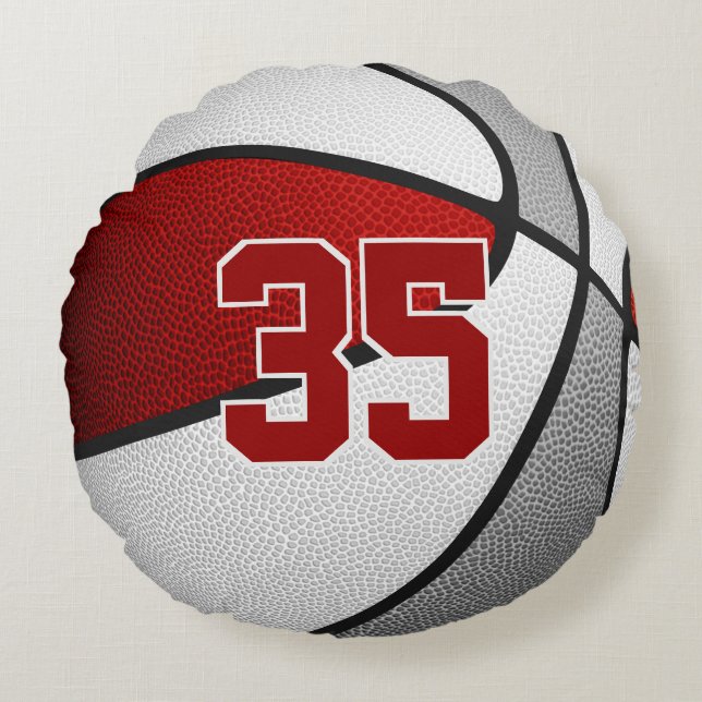 Kids teens red grey team colours basketball round pillow (Front)