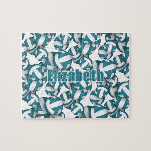 kids teens teal white volleyball team colours jigsaw puzzle (Horizontal)