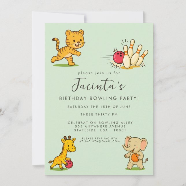 Kids Ten Pin Bowling Birthday Party Invitation (Front)