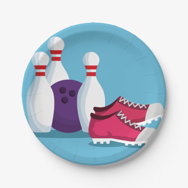 Kid's ten pin bowling party theme paper plate (Front)