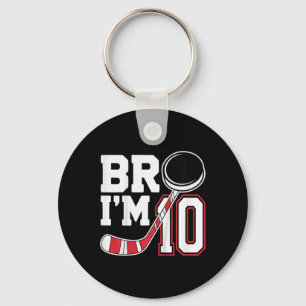 Kids Ten Years Old Tee 10th Birthday Hockey Player Keychain