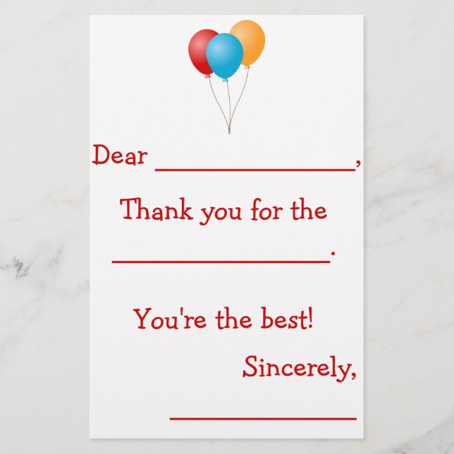 Kids Thank You Notes (Guided) Stationery (Front)