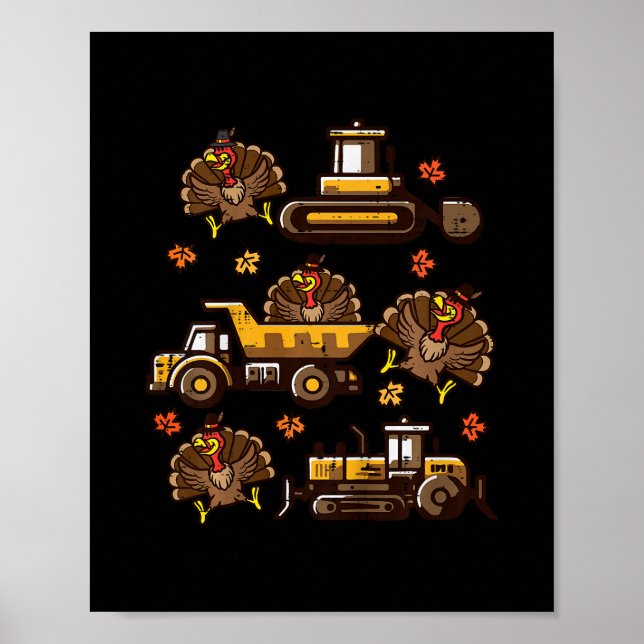 Kids Thanksgiving Construction Trucks Fall Toddler Poster (Front)