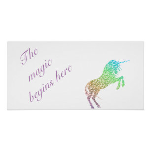 Kids "The Magic Begins Here" Unicorn Glossy Poster