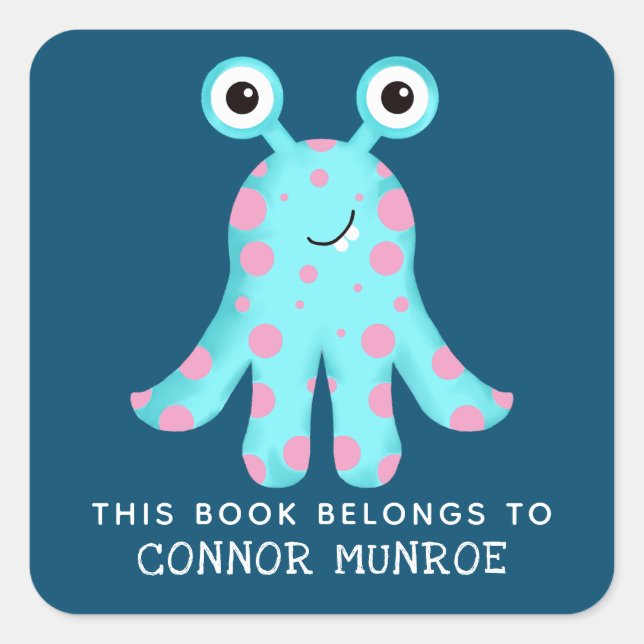 Kids This Book Belongs To Cute Monster Square Sticker (Front)