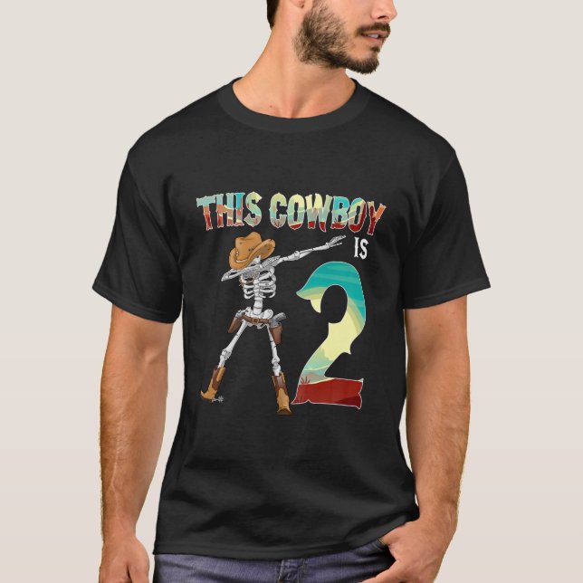 Kids This Cowboy Is 2 Dabbing Skeleton 2Nd Birthda T-Shirt (Front)